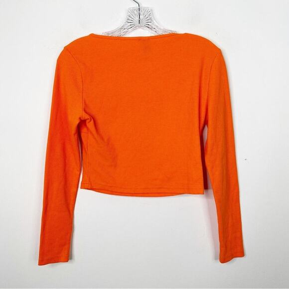 PRINCESS POLLY | Orange Ribbed Long Sleeve Crop Square Neck Kinsey Top Sz. 8 - Picture 5 of 5